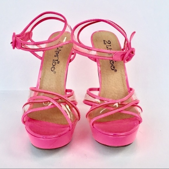 2 LIPS TOO CLEAR TRANSPARENT NEON PINK SANDAL PUMP - Picture 2 of 8
